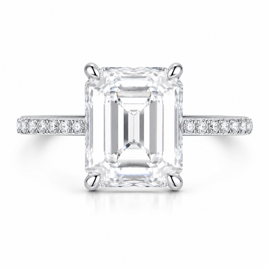 Front view of Aurora Asscher-cut moissanite solitaire engagement ring