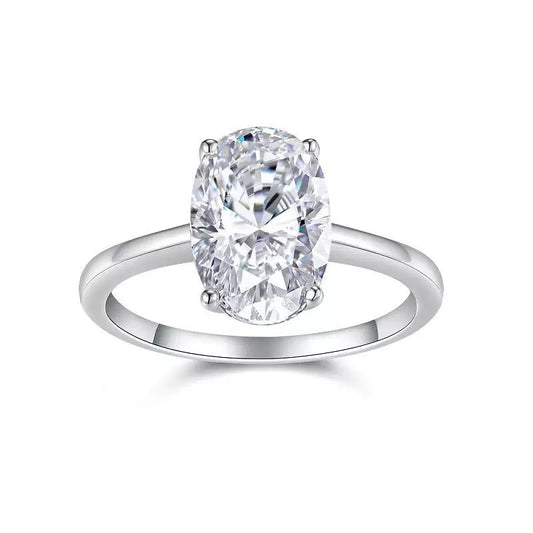 Front view of Léonie oval-cut moissanite solitaire engagement ring four-prong setting