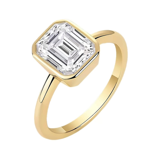 Flavia Emerald-Cut Bezel Moissanite Ring