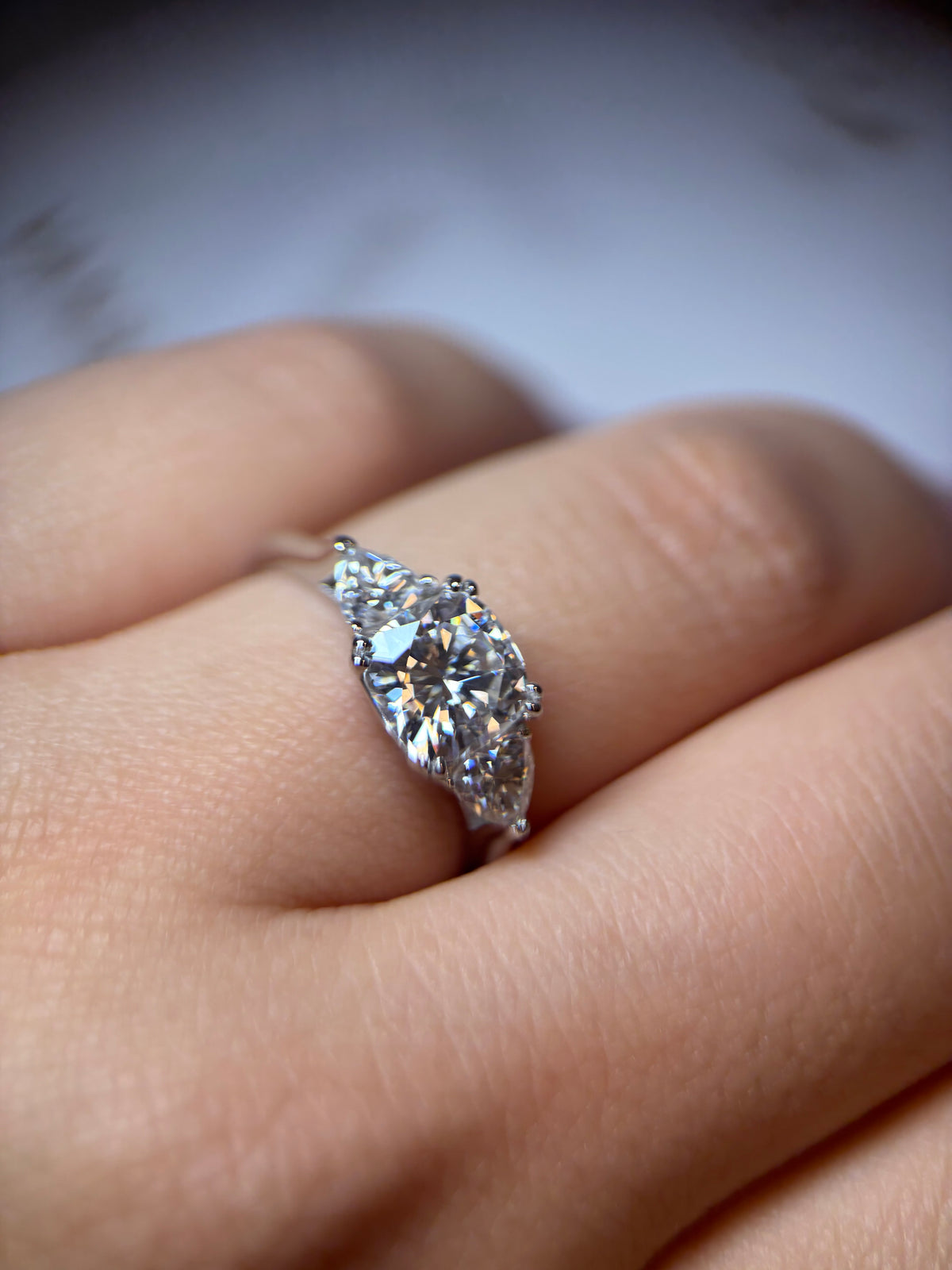 Charis Cushion-Cut Three-Stone Moissanite Ring