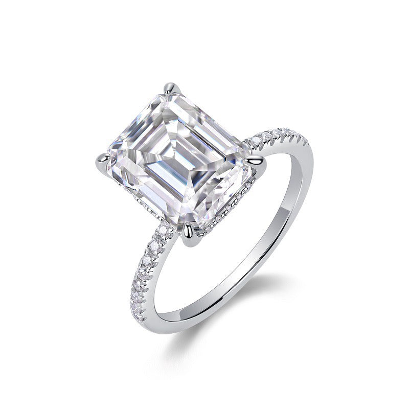 Aurora 5ct Asscher-cut moissanite engagement ring in rhodium-plated 925 sterling silver from VANSTELLA