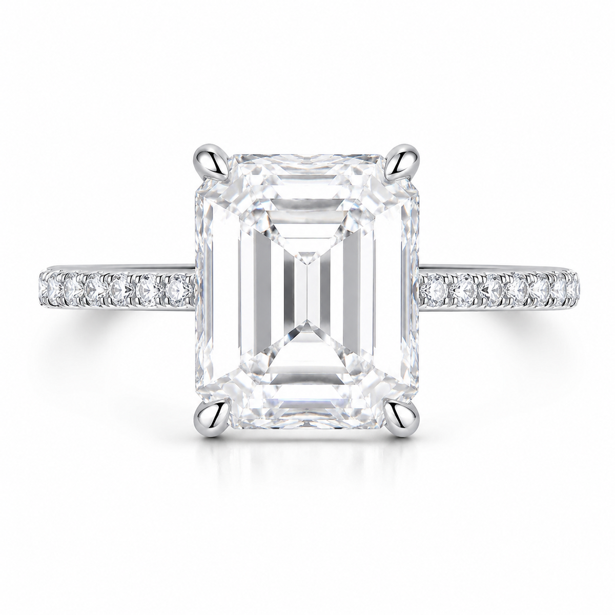 Front view of Aurora Asscher-cut moissanite solitaire engagement ring