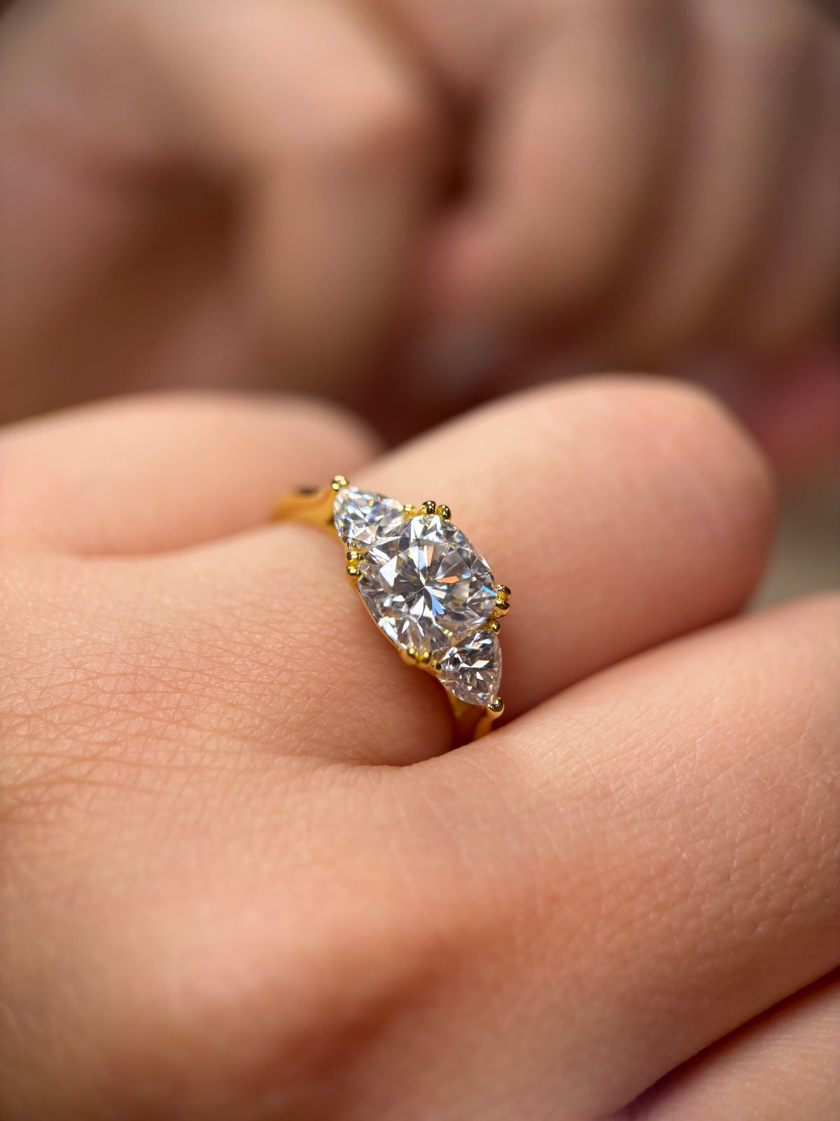 Charis Cushion-Cut Three-Stone Moissanite Ring
