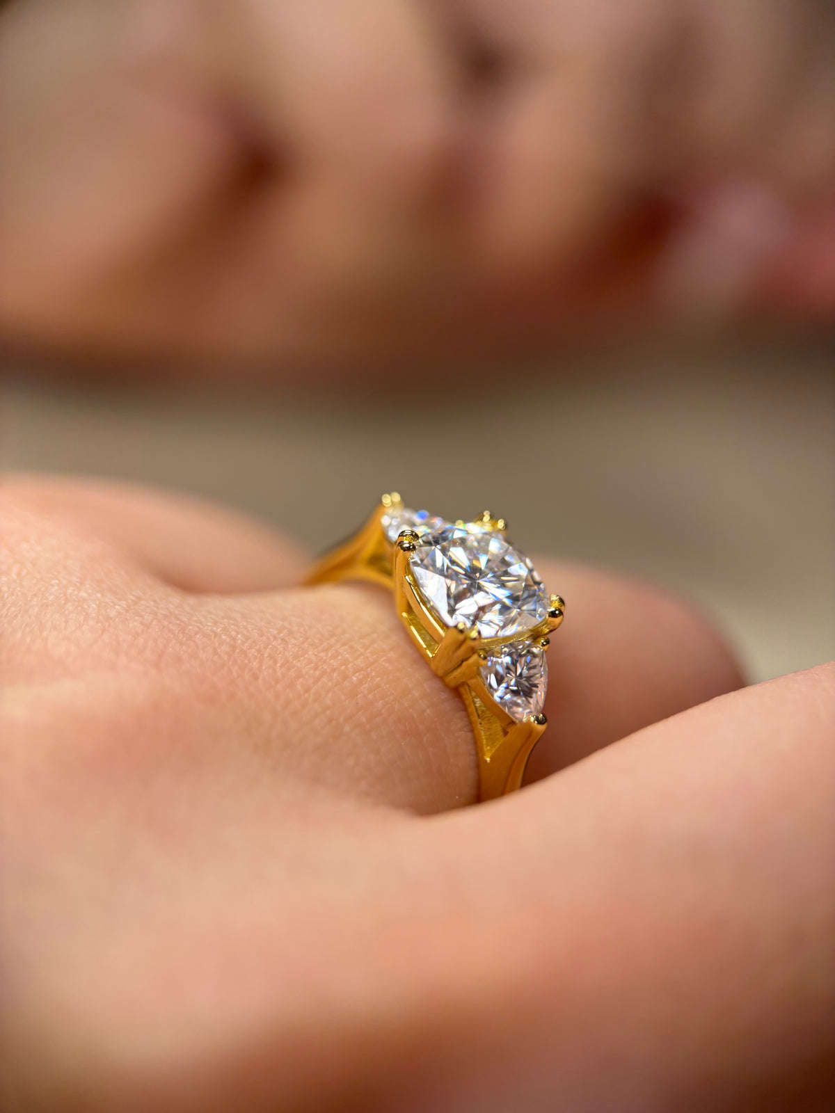 Charis Cushion-Cut Three-Stone Moissanite Ring