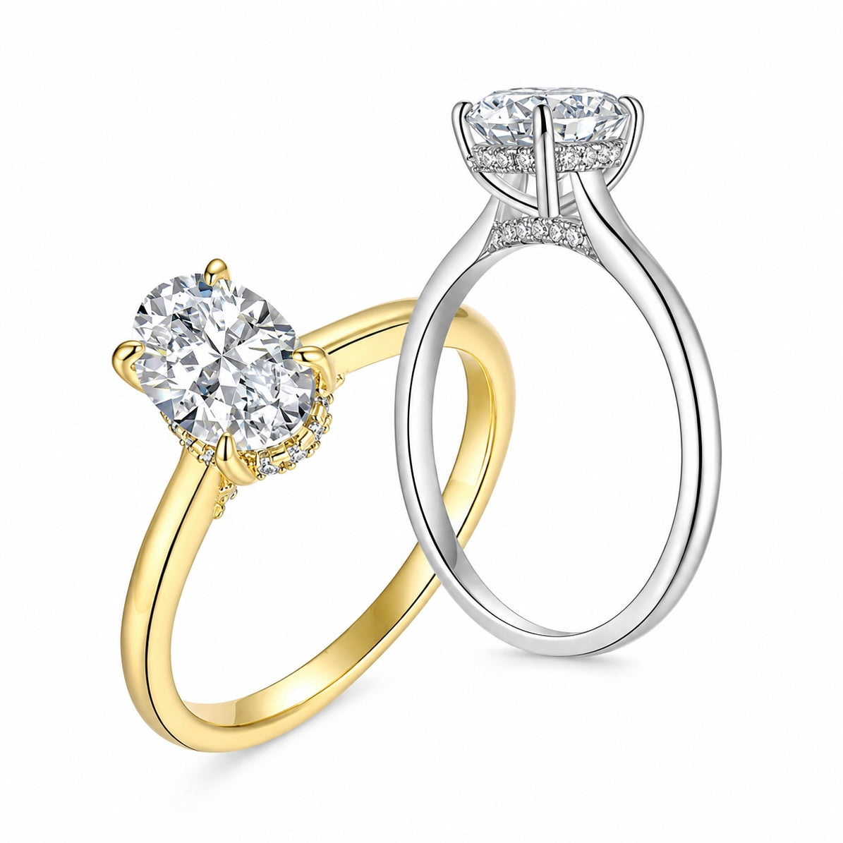 Juno 2ct oval moissanite engagement ring in 925 sterling silver with 18K gold plating from VANSTELLA
