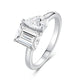 Gemina Toi et Moi moissanite ring — pear and emerald cut in rhodium-plated 925 sterling silver