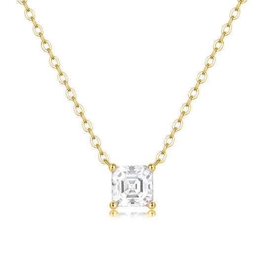 1ct Square Moissanite Gold-Plated Sterling Silver Necklace