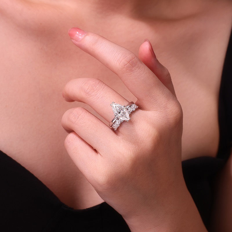 Detail view of Minerva marquise moissanite engagement ring setting