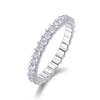 Lucina 2.0mm moissanite stacking band in rhodium-plated 925 sterling silver from VANSTELLA