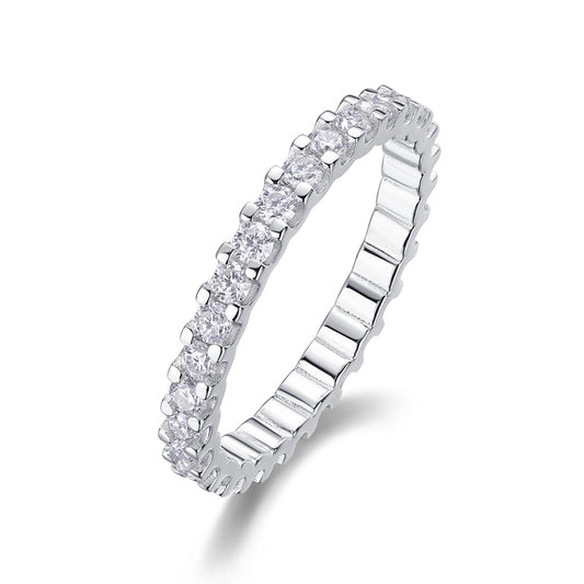 Lucina 2.0mm moissanite stacking band in rhodium-plated 925 sterling silver from VANSTELLA