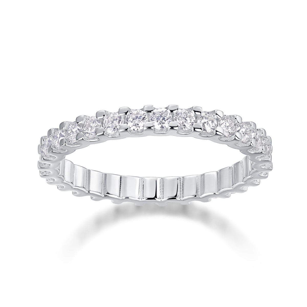 Front view of Lucina moissanite stacking ring