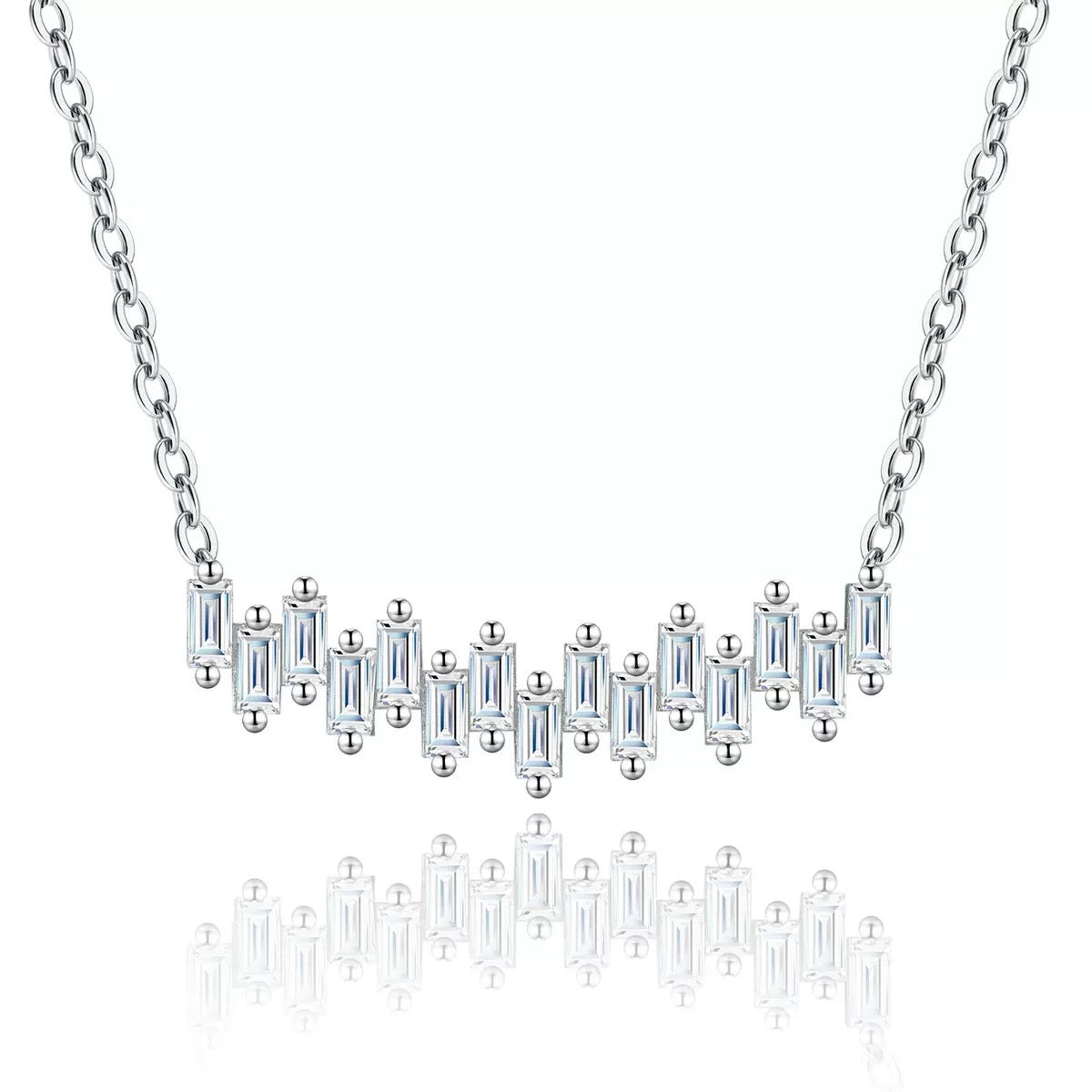 Baguette Moissanite Sterling Silver Collar Necklace