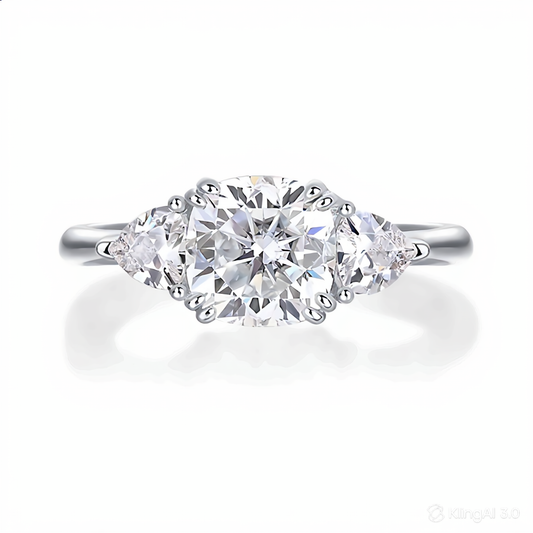 Charis Cushion-Cut Three-Stone Moissanite Ring