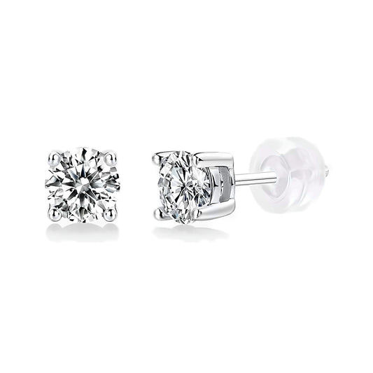 1ct Round Moissanite Sterling Silver Stud Earrings